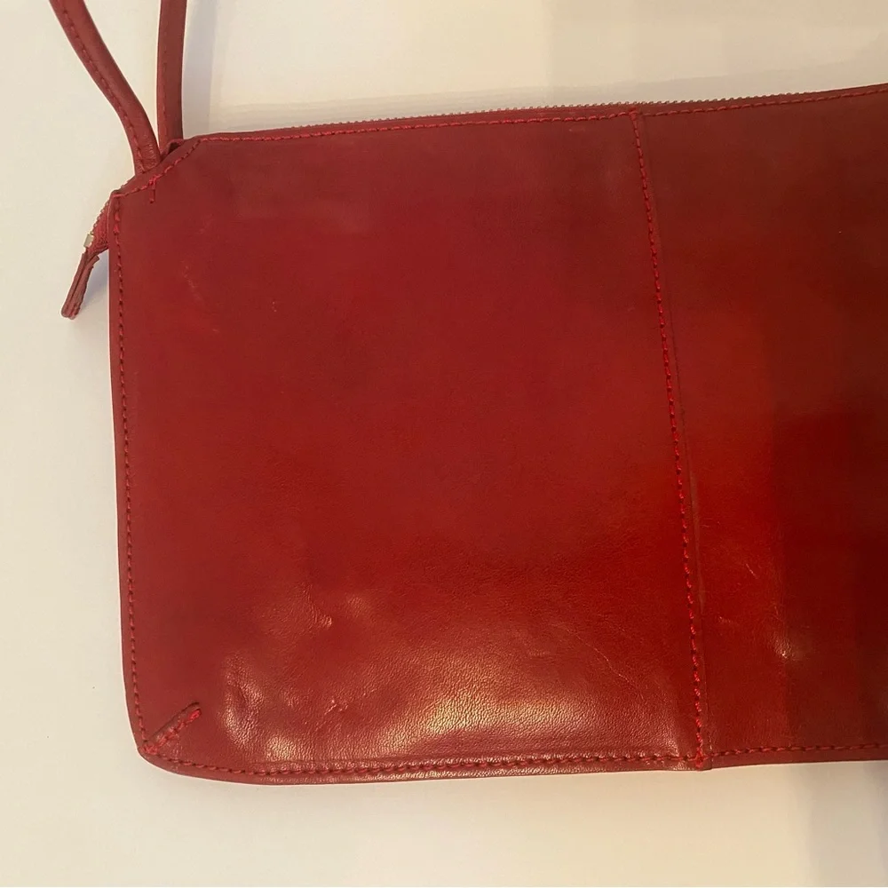 VINTAGE MONSAC ORIGINAL BAG SHOULDER SHINY RED LEATHER 2 STRAP ZIP TOP ENVELOPE